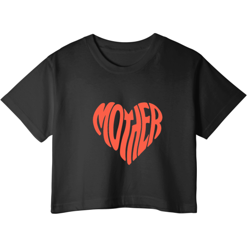 A  black crop top featuring a red heart design