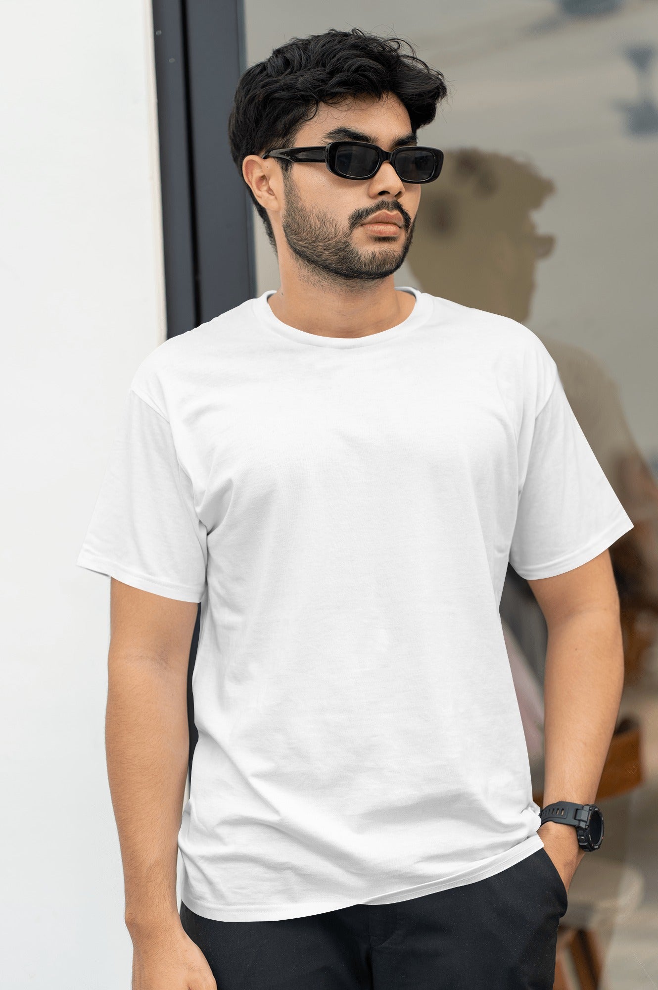 A man in a white t-shirt