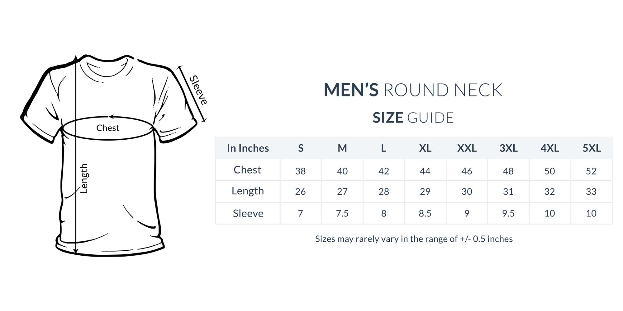 T-shirts size chart