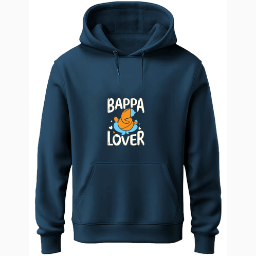 A petrol blue  hoodie featuring the phrase "bappa lover" in bold letters.