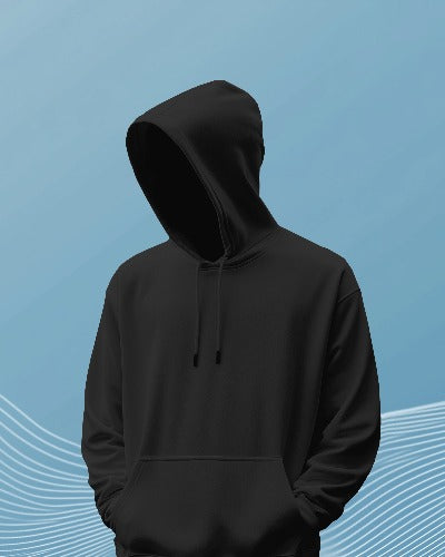 A black pullover hoodie with front pocket 
